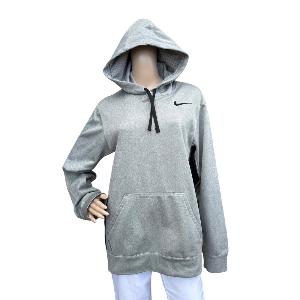 Nike Therma-Fit Hoodie Pullover Heather Gray Black Panel Swoosh Men Small S